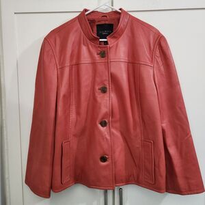 Talbots Leather Jacket Blazer Womens 18 Jacket Salmon Soft Moto Y2K Luxe